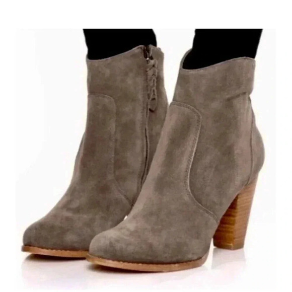 Joie Dalton Suede Leather Side Zip Block High Heel Boot Tan Booties Size 11 US - Picture 1 of 12